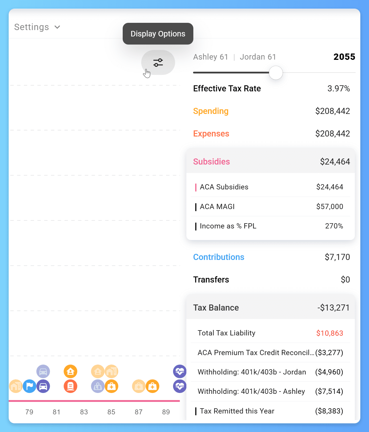 Tax Balance panel showing the ACA Premium Tax Credit Reconciliation line item